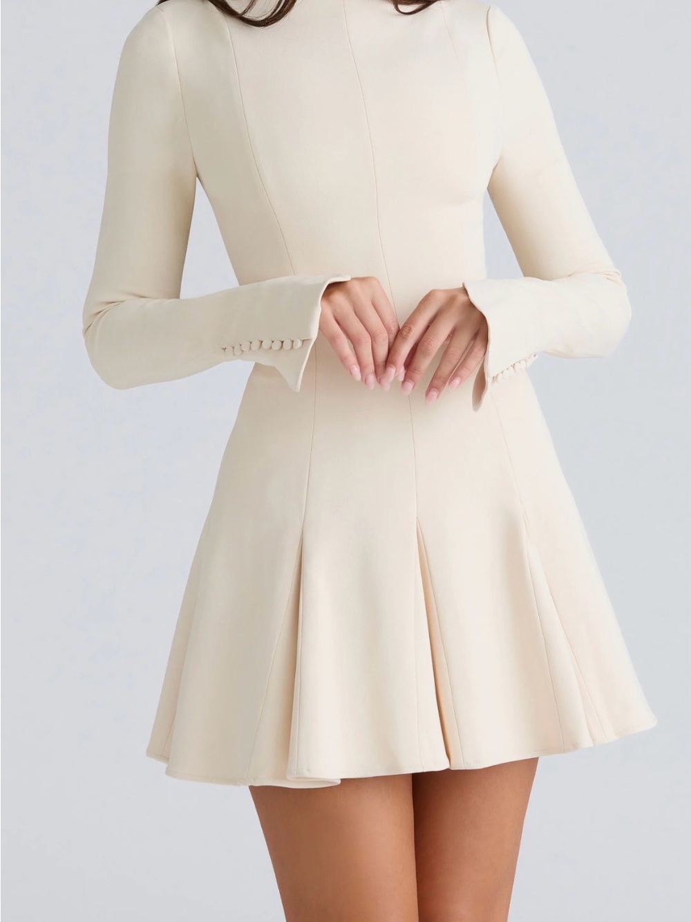 House of CB “Francesca” Long Sleeve Godet Hem Minidress